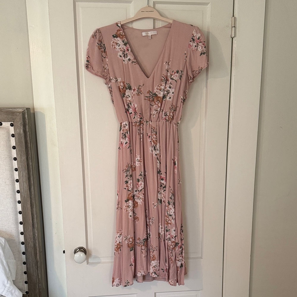 Floral Pink V-Neck Dress WAYF size S